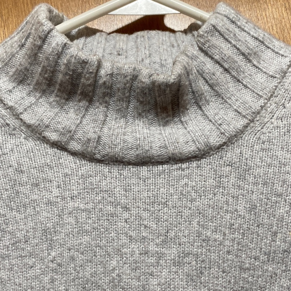 Chunky Wool Blend Light Gray Turtleneck Cozy Knit Sweater Fall - Picture 3 of 12